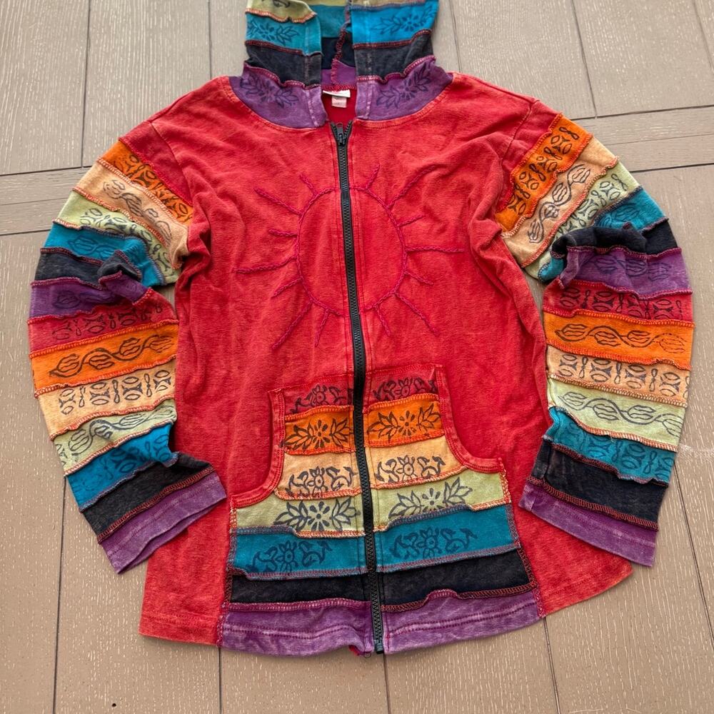 Greater Good Network Rainbow Sun Print Zip Hoodie –Size L/XL